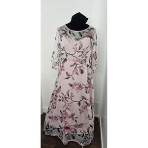 Flycurvy NWT Pink Floral Midi Dress XL Romantic Sheer Lined